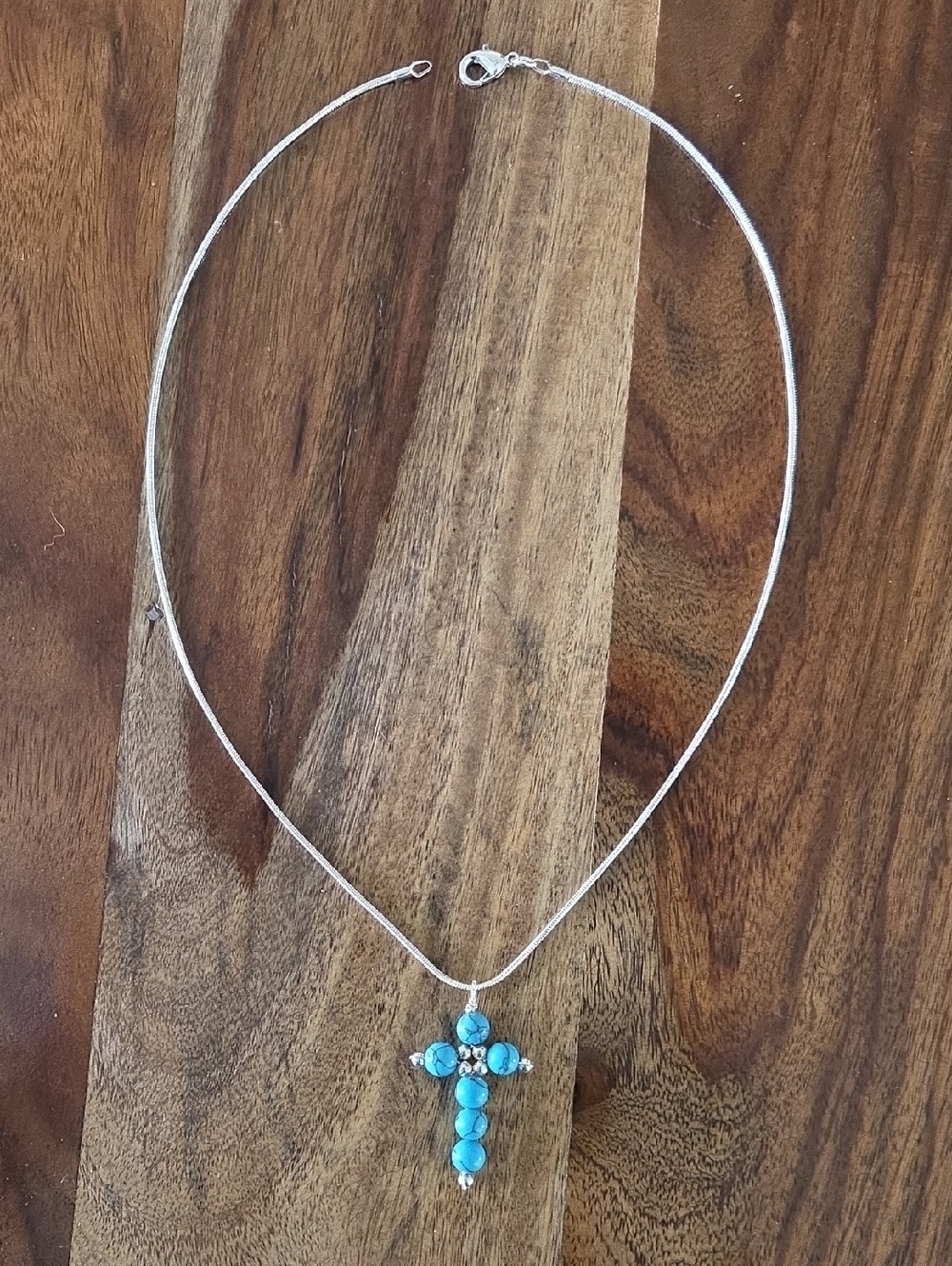 Turquoise Cross Pendant Necklace in Silver Tone - 18"
